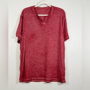 Lucky Brand Shirt T-Shirt Heather Red Henley Tee Button Soft Short Sleeve Men L